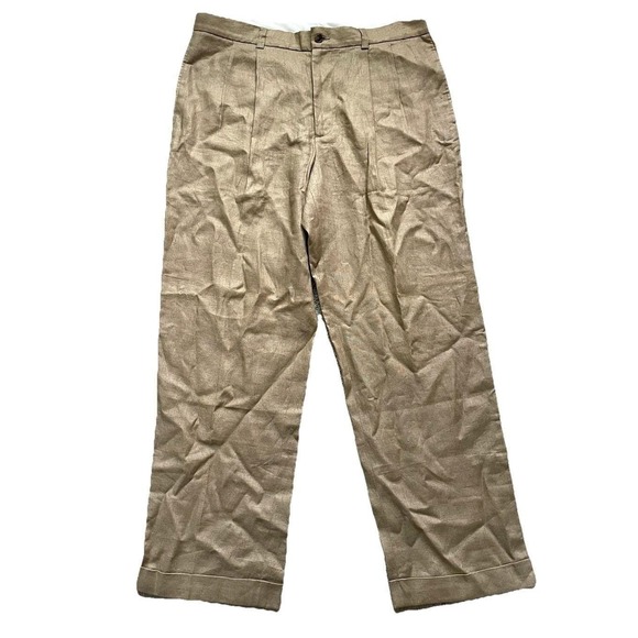 346 Brooks Brothers Other - Vtg Brooks Brothers 100% Linen Pleated Pants Men 36x30 Tan Khaki Cuff High Waist